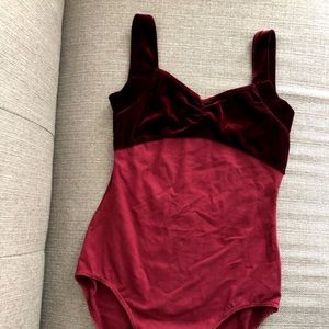 SANSHA Maroon Velvet Cami Lowback Leotard Bodysuit